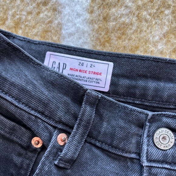 GAP High Rise Stride Wide Leg Jeans Black Wash 26 L - Picture 6 of 7